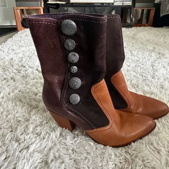 True Religion Brown Leather & Suede Ankle Boots Size 7 - Picture 3 of 6